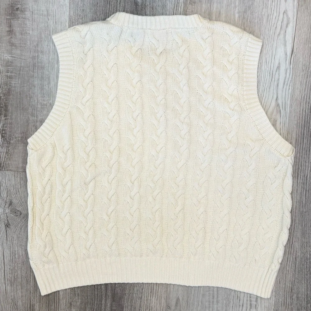 Faherty Sunwashed Sweater Vest Women’s Size L White Shell Cable Stitch Cotton